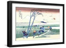 Wind Buffets Travelers in View of Mount Fuji-Katsushika Hokusai-Framed Art Print