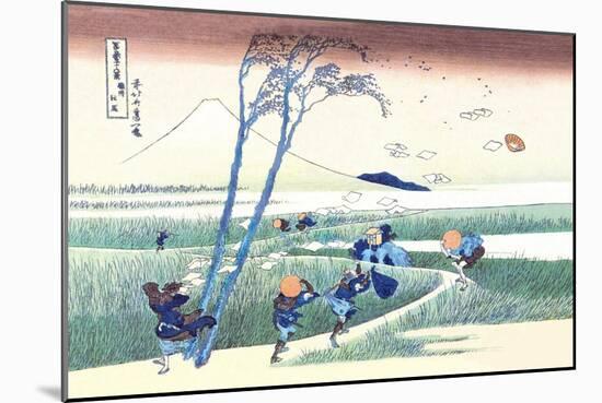 Wind Buffets Travelers in View of Mount Fuji-Katsushika Hokusai-Mounted Art Print
