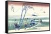Wind Buffets Travelers in View of Mount Fuji-Katsushika Hokusai-Framed Stretched Canvas