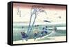 Wind Buffets Travelers in View of Mount Fuji-Katsushika Hokusai-Framed Stretched Canvas