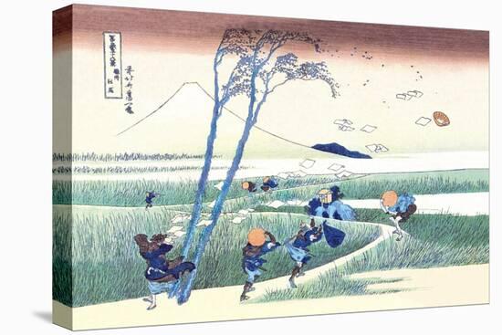 Wind Buffets Travelers in View of Mount Fuji-Katsushika Hokusai-Stretched Canvas