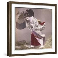 Wind Costume, a Young Japanese Girl in the Rain, c.1890-null-Framed Giclee Print