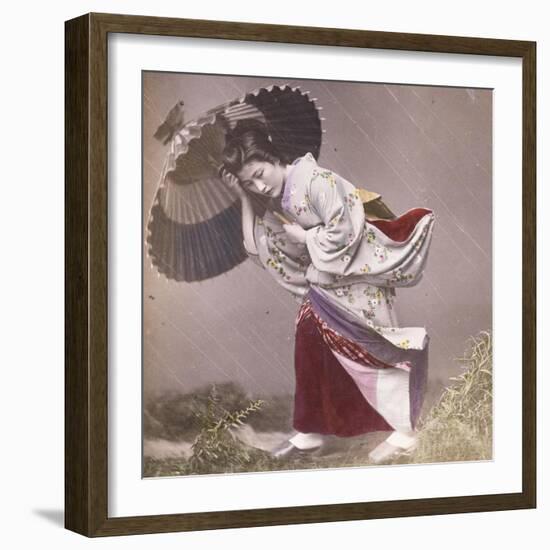 Wind Costume, a Young Japanese Girl in the Rain, c.1890-null-Framed Giclee Print