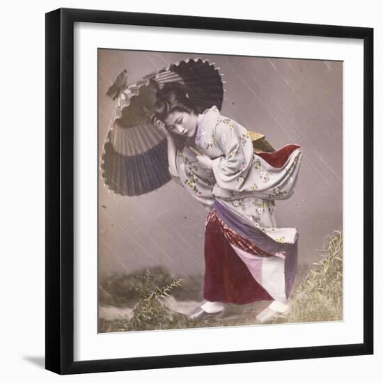 Wind Costume, a Young Japanese Girl in the Rain, c.1890-null-Framed Giclee Print