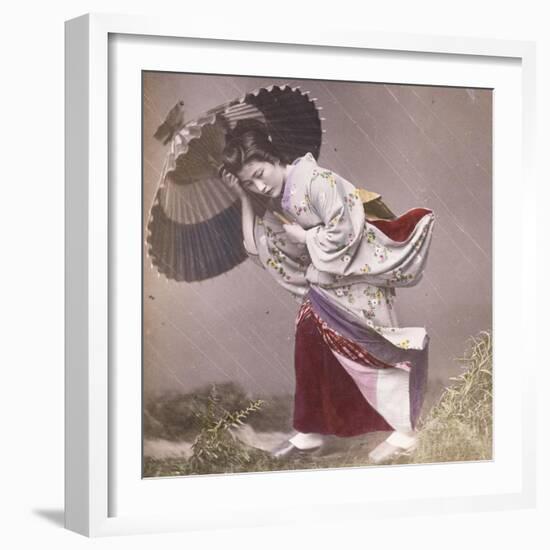 Wind Costume, a Young Japanese Girl in the Rain, c.1890-null-Framed Giclee Print