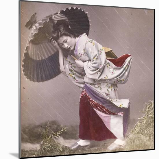 Wind Costume, a Young Japanese Girl in the Rain, c.1890-null-Mounted Giclee Print