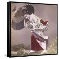 Wind Costume, a Young Japanese Girl in the Rain, c.1890-null-Framed Stretched Canvas