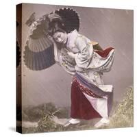 Wind Costume, a Young Japanese Girl in the Rain, c.1890-null-Stretched Canvas