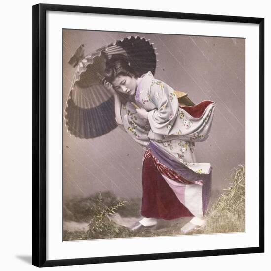 Wind Costume, a Young Japanese Girl in the Rain, c.1890-null-Framed Giclee Print