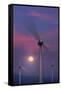 Wind Turbines and Full Moon.-Jon Hicks-Framed Stretched Canvas