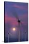 Wind Turbines and Full Moon.-Jon Hicks-Stretched Canvas
