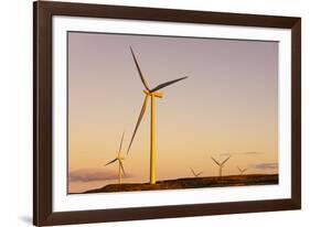 Wind turbines at sunset, Whitelee Wind Farm, East Renfrewshire, Scotland, United Kingdom, Europe-John Guidi-Framed Photographic Print