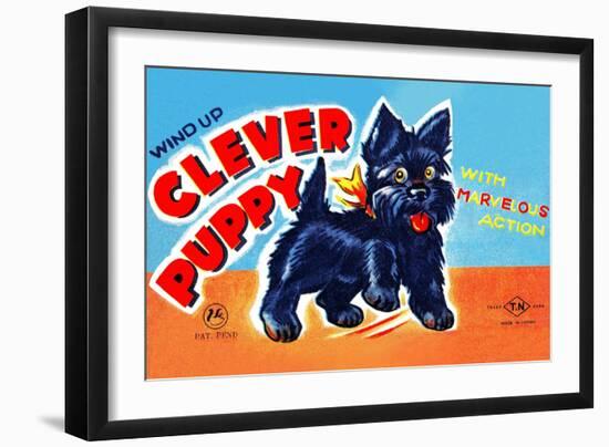 Wind Up Clever Puppy-null-Framed Art Print