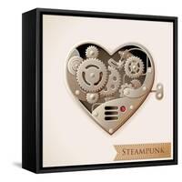 Wind Up Metal Steampunk Heart With Gears-Cyborgwitch-Framed Stretched Canvas