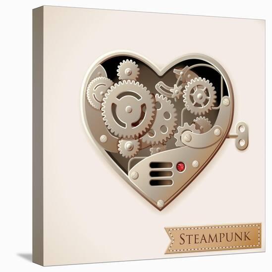 Wind Up Metal Steampunk Heart With Gears-Cyborgwitch-Stretched Canvas