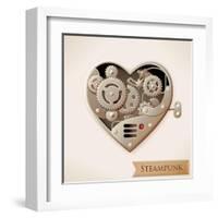 Wind Up Metal Steampunk Heart With Gears-Cyborgwitch-Framed Art Print