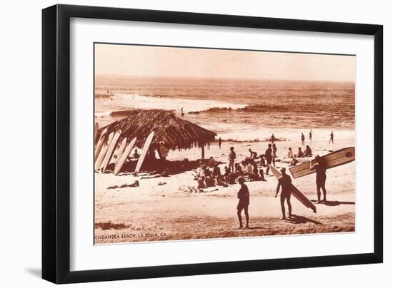 Windandsea Beach, California, Surfers-null-Framed Art Print