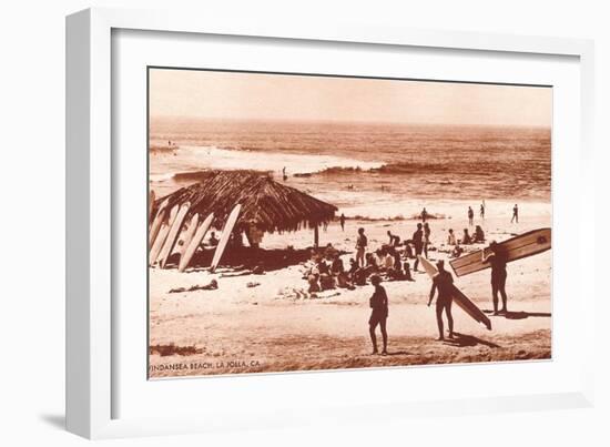 Windandsea Beach, California, Surfers-null-Framed Art Print