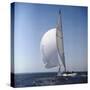 Windblown Sails of Yacht on Open Sea-null-Stretched Canvas