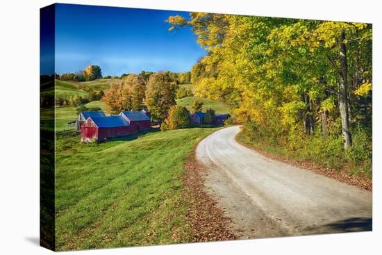 Winding Country Road with a Farm Reading Vermont-George Oze-Stretched Canvas