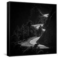Winding Mountain Road in Black and White-Bryce Eilenberg-Framed Stretched Canvas