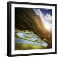 Winding Road in a Forest of Dolomite Alps at Sunset, Northern Italy-null-Framed Photographic Print