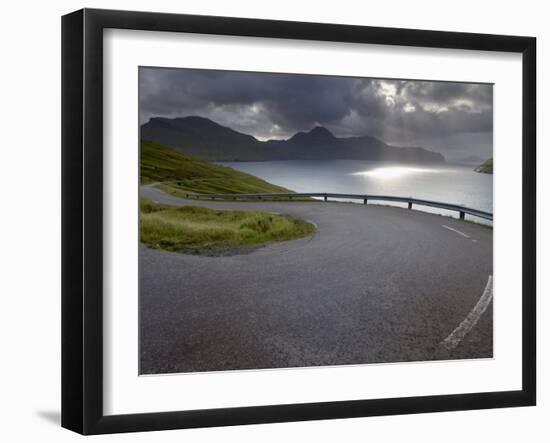 Winding Road Near Kvivik, and Vestmannasund Between Vagar on the Right, and Streymoy Islands-Patrick Dieudonne-Framed Photographic Print