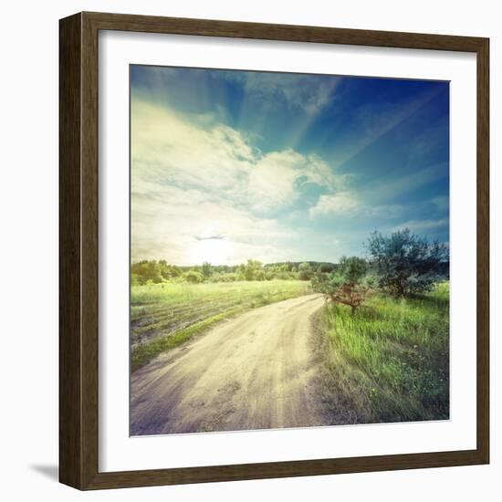 Winding Sandy Road in Field under the Daylight Sky-Alexlukin-Framed Photographic Print