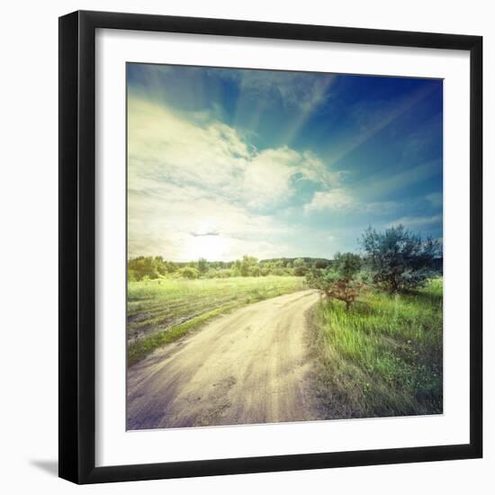 Winding Sandy Road in Field under the Daylight Sky-Alexlukin-Framed Photographic Print