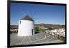 Windmill above village and Rio Guadiana river with view to Portugal, Sanlucar de Guadiana, Huelva P-Stuart Black-Framed Photographic Print