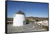 Windmill above village and Rio Guadiana river with view to Portugal, Sanlucar de Guadiana, Huelva P-Stuart Black-Framed Stretched Canvas