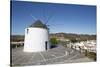 Windmill above village and Rio Guadiana river with view to Portugal, Sanlucar de Guadiana, Huelva P-Stuart Black-Stretched Canvas