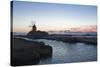 Windmill and Saltworks at Dusk , Marsala, Sicily, Italy-Massimo Borchi-Stretched Canvas