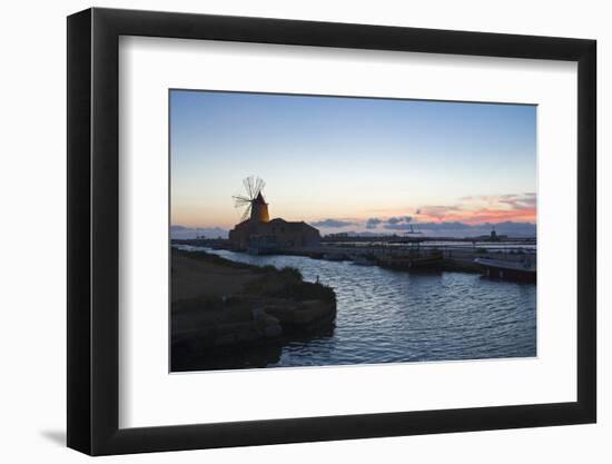 Windmill and Saltworks at Dusk , Marsala, Sicily, Italy-Massimo Borchi-Framed Photographic Print