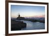 Windmill and Saltworks at Dusk , Marsala, Sicily, Italy-Massimo Borchi-Framed Photographic Print