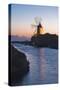 Windmill and Saltworks at Sunset, Marsala, Sicily, Italy-Massimo Borchi-Stretched Canvas