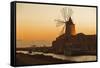 Windmill and Saltworks at Sunset, Marsala, Sicily, Italy-Massimo Borchi-Framed Stretched Canvas