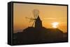 Windmill and Saltworks at Sunset, Marsala, Sicily, Italy-Massimo Borchi-Framed Stretched Canvas