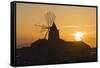 Windmill and Saltworks at Sunset, Marsala, Sicily, Italy-Massimo Borchi-Framed Stretched Canvas