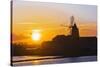 Windmill and Saltworks at Sunset, Marsala, Sicily, Italy-Massimo Borchi-Stretched Canvas