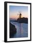 Windmill and Saltworks at Sunset, Marsala, Sicily, Italy-Massimo Borchi-Framed Photographic Print