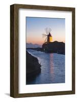 Windmill and Saltworks at Sunset, Marsala, Sicily, Italy-Massimo Borchi-Framed Photographic Print