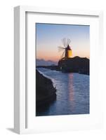 Windmill and Saltworks at Sunset, Marsala, Sicily, Italy-Massimo Borchi-Framed Photographic Print