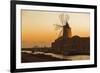 Windmill and Saltworks at Sunset, Marsala, Sicily, Italy-Massimo Borchi-Framed Photographic Print