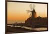 Windmill and Saltworks at Sunset, Marsala, Sicily, Italy-Massimo Borchi-Framed Photographic Print