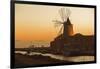 Windmill and Saltworks at Sunset, Marsala, Sicily, Italy-Massimo Borchi-Framed Photographic Print