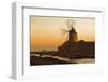 Windmill and Saltworks at Sunset, Marsala, Sicily, Italy-Massimo Borchi-Framed Photographic Print