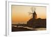 Windmill and Saltworks at Sunset, Marsala, Sicily, Italy-Massimo Borchi-Framed Photographic Print