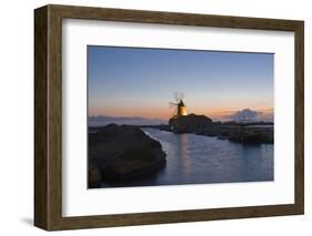 Windmill and Saltworks at Sunset, Marsala, Sicily, Italy-Massimo Borchi-Framed Photographic Print