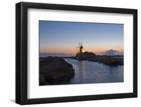 Windmill and Saltworks at Sunset, Marsala, Sicily, Italy-Massimo Borchi-Framed Photographic Print